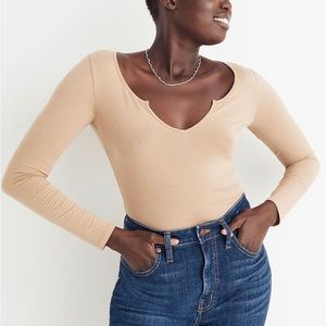 Madewell | NWT Pointelle Split-Neck Long-Sleeve Thong Bodysuit